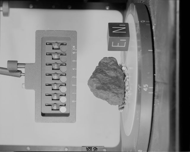 Black and White Photograph of Apollo 15 Sample(s) 15597, 0; Stereo photo with orientation 45 degrees, A.