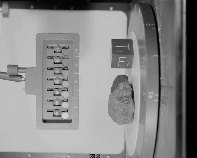 Black and White Photograph of Apollo 15 Sample(s) 15597, 0; Stereo photo with orientation 45 degrees, B.