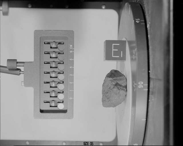Black and White Photograph of Apollo 15 Sample(s) 15597, 0; Stereo photo with orientation 90 degrees, B.
