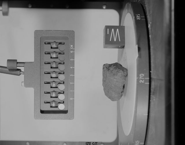 Black and White Photograph of Apollo 15 Sample(s) 15597, 0; Stereo photo with orientation 273 degrees, B.