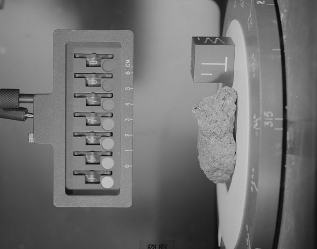 Black and White Photograph of Apollo 15 Sample(s) 15475, 1; Stereo photo with orientation 318 degrees, B.