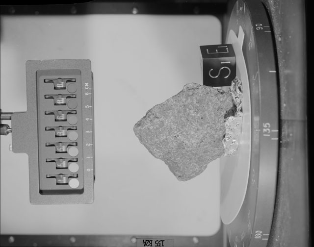 Black and White Photograph of Apollo 15 Sample(s) 15536, 0; Stereo photo with orientation 135 degrees, A.