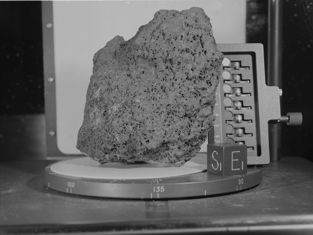 Black and White Photograph of Apollo 15 Sample(s) 15499, 0; Stereo photo with orientation 138 degrees, A.