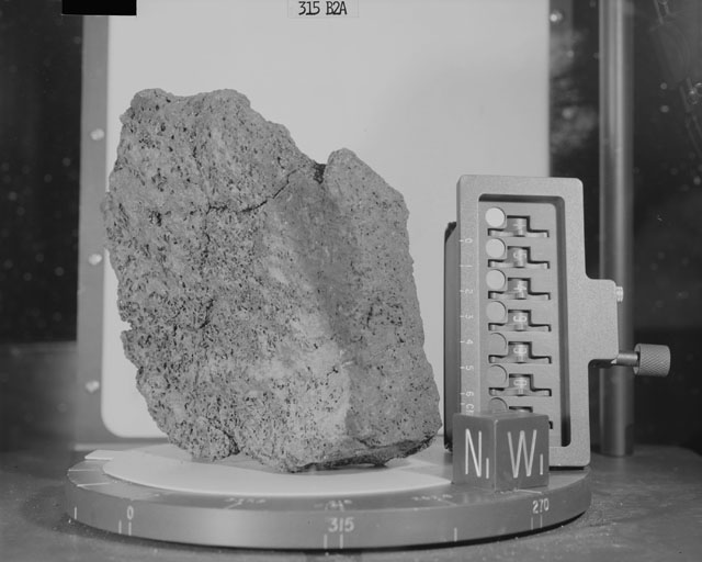 Black and White Photograph of Apollo 15 Sample(s) 15499, 0; Stereo photo with orientation 318 degrees, A.