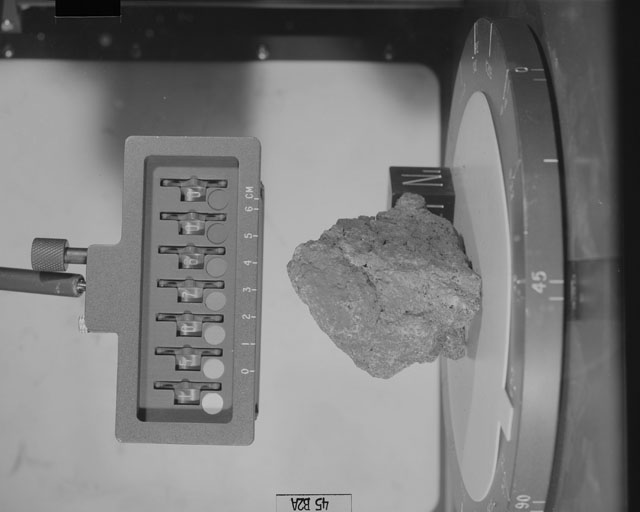 Black and White Photograph of Apollo 15 Sample(s) 15076, 0; Stereo photo with orientation 45 degrees, A.