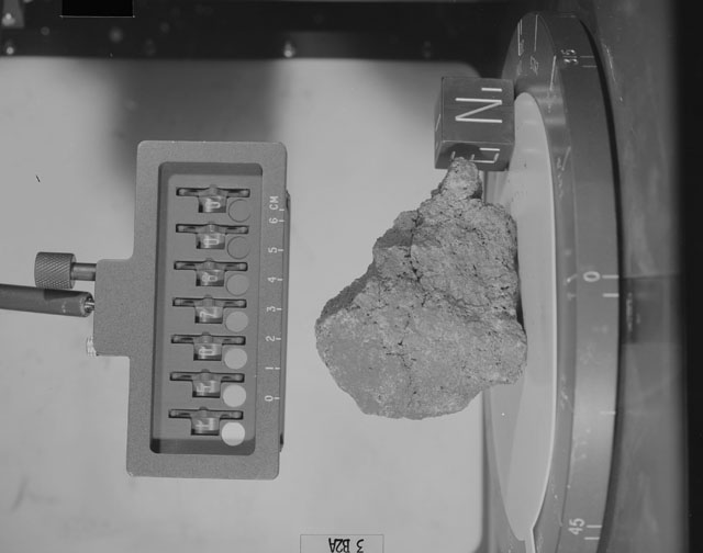 Black and White Photograph of Apollo 15 Sample(s) 15076, 0; Stereo photo with orientation 3 degrees, A.