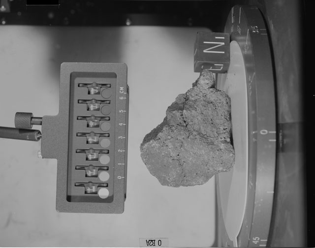 Black and White Photograph of Apollo 15 Sample(s) 15076, 0; Stereo photo with orientation 0 degrees, A.