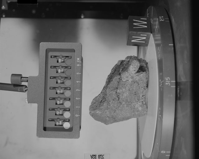 Black and White Photograph of Apollo 15 Sample(s) 15076, 0; Stereo photo with orientation 318 degrees, A.