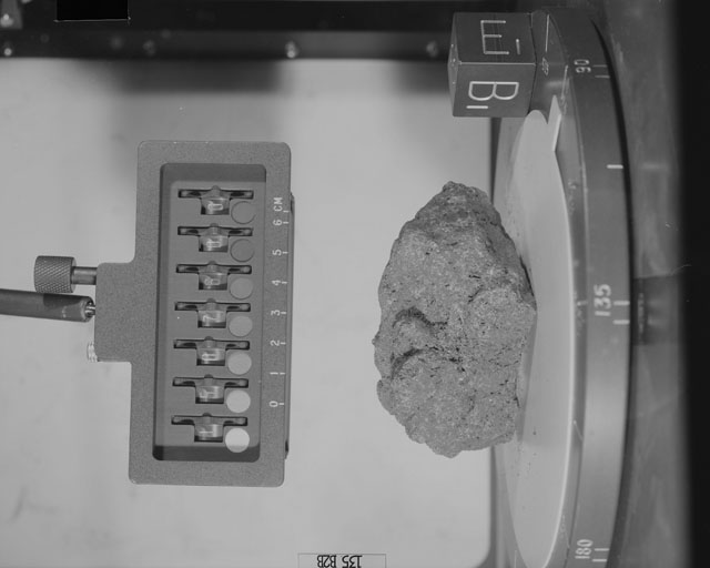 Black and White Photograph of Apollo 15 Sample(s) 15076, 0; Stereo photo with orientation 135 degrees, B.