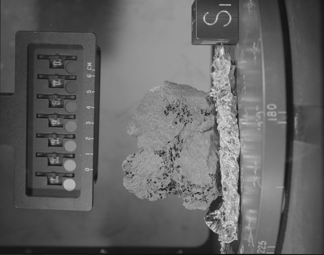 Black and White Photograph of Apollo 15 Sample(s) 15596, 0; Stereo photo with orientation 180 degrees, A.