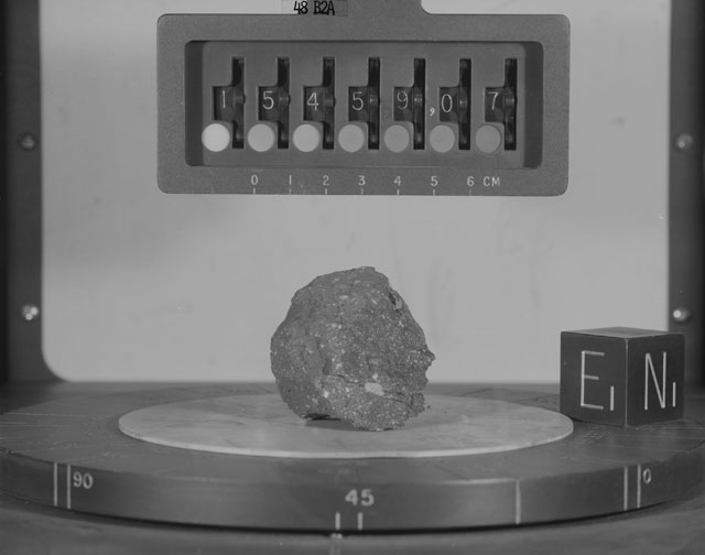 Black and White Photograph of Apollo 15 Sample(s) 15459, 7; Stereo photo with orientation 48 degrees, A.