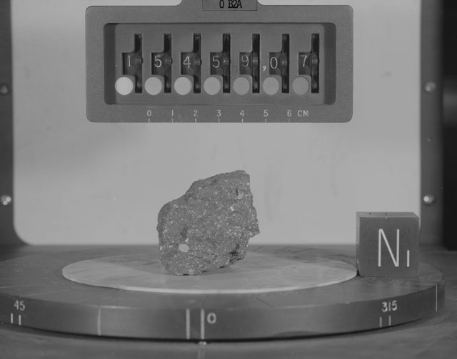 Black and White Photograph of Apollo 15 Sample(s) 15459, 7; Stereo photo with orientation 0 degrees, A.