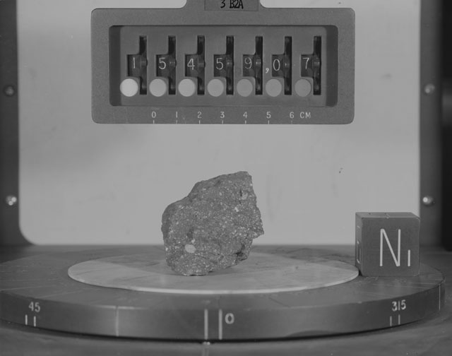 Black and White Photograph of Apollo 15 Sample(s) 15459, 7; Stereo photo with orientation 3 degrees, A.