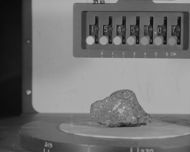 Black and White Photograph of Apollo 15 Sample(s) 15459, 7; Stereo photo with orientation 273 degrees, B.