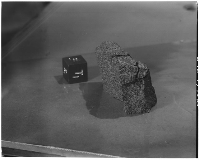Black and white photograph of Apollo 14 Sample(s) 14310,219,227; Processing photograph displaying reconstruction with an orientation of W,S,T.