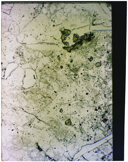Color photograph of Apollo 16 Sample(s) 61016; 2.5x magnification of a Thin Section photograph using transmitted light.