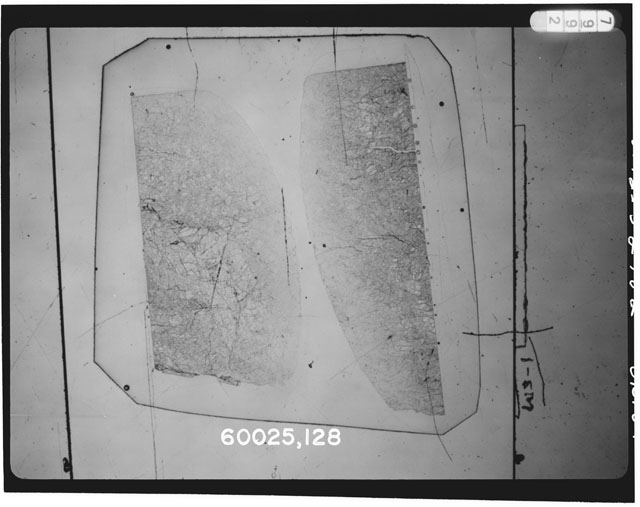 Black and white Thin Section photograph of Apollo 16 Sample(s) 60025,128.