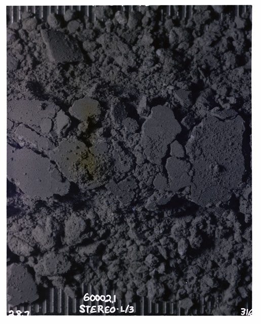 Color photograph of Apollo 16 Sample(s) 60002,1; Processing photograph displaying Core Tube at 28.7-31.6 cm depth.