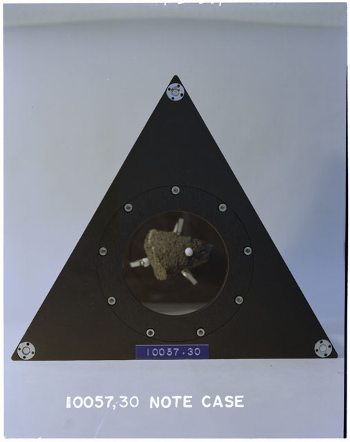 Color photograph of Apollo 11 Sample(s) 10057,30; Processing photograph of the Top of Display Note Case.