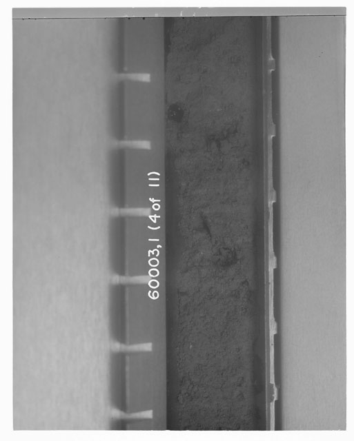 Black and white photograph of Apollo 16 Sample(s) 60003,1; 4 of 11 Processing photograph displaying pre-impregnation Core Tube .