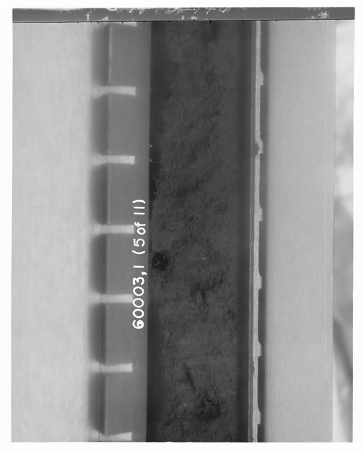 Black and white photograph of Apollo 16 Sample(s) 60003,1; 5 of 11 Processing photograph displaying pre-impregnation Core Tube .