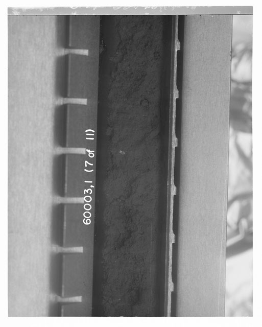 Black and white photograph of Apollo 16 Sample(s) 60003,1; 7 of 11 Processing photograph displaying pre-impregnation Core Tube .