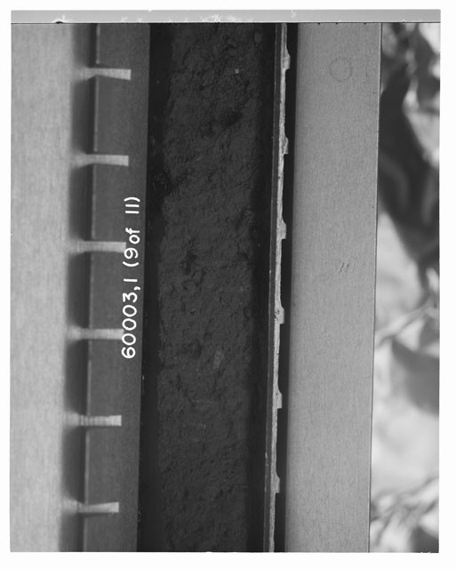 Black and white photograph of Apollo 16 Sample(s) 60003,1; 9 of 11 Processing photograph displaying pre-impregnation Core Tube .