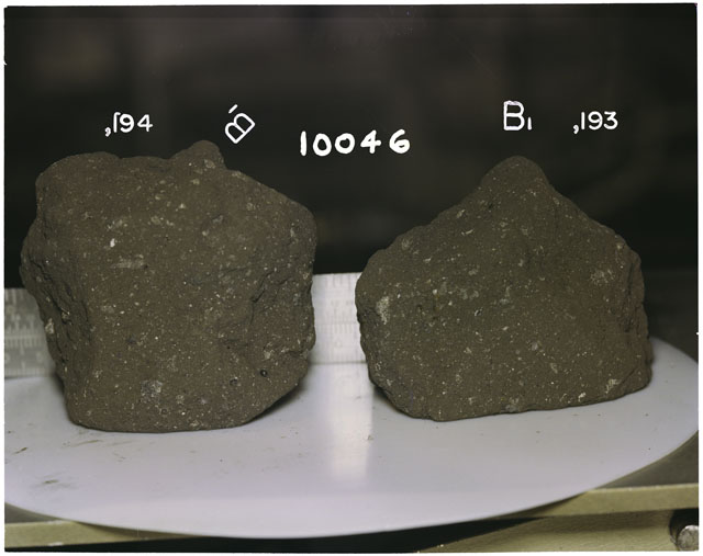 Color photograph of Apollo 11 Sample(s) 10046,193,194; Processing photograph displaying an orientation of B.