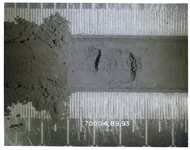 Color photograph of Apollo 17 Sample(s) 70004,89,93; Processing photograph displaying Core Fines in s.