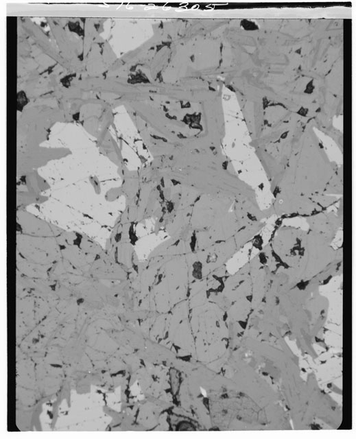 Black and white photograph of Apollo 11 Sample(s) 10003,49; Thin Section photograph using reflective light.