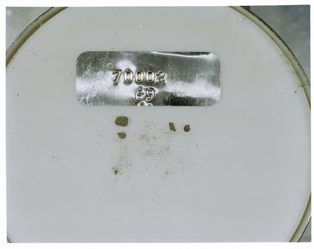Color photograph of Apollo 17 Sample(s) 70002,69; Processing photograph displaying a group of >1 MM Core Fines.
