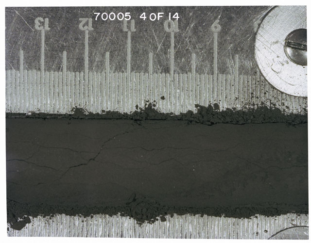 Color photograph of Apollo 17 Sample(s) 70005; 4 of 14 Processing photograph displaying pre-dissection Core at 7-13.5 cm.