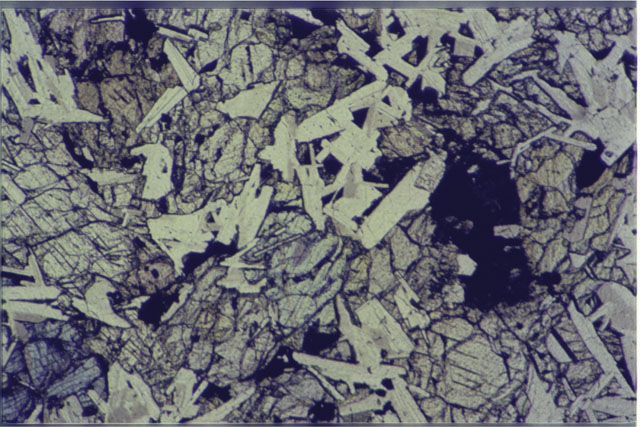 Color 2.7 MM Thin Section photograph of Apollo 14 Sample(s) 14072,15 using transmitted light.
