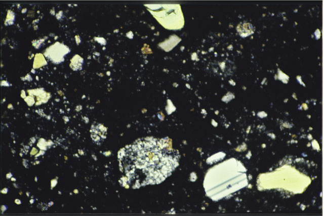 Color 1.4 MM Thin Section photograph of Apollo 17 Sample(s) 72275,11 using cross nichols light.
