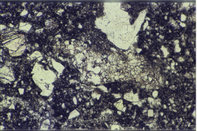 Color Thin Section Photo of Apollo 14 Sample 14321,240 in transmitted light and 1.4 MM magnification