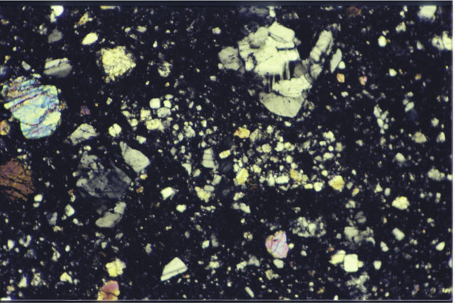 Color Thin Section Photo of Apollo 14 Sample 14321,240 in cross nichols light and 1.4 MM magnification