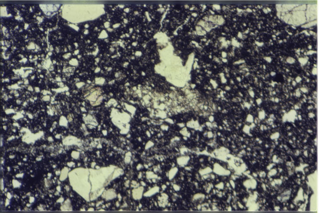 Color Thin Section Photo of Apollo 14 Sample 14321,240 in transmitted light and 2.7 MM magnification