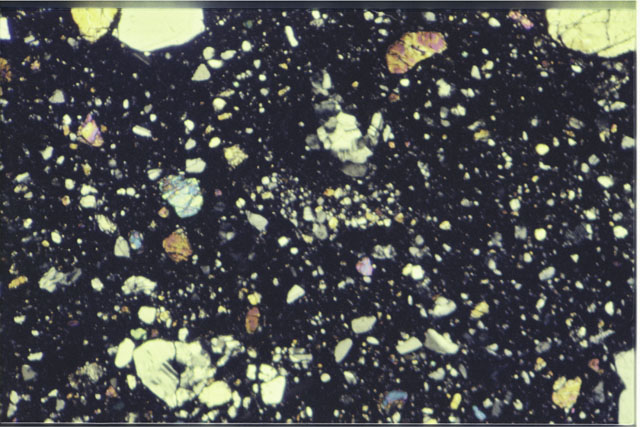 Color Thin Section Photo of Apollo 14 Sample 14321,240 in cross nichols light and 2.7 MM magnification