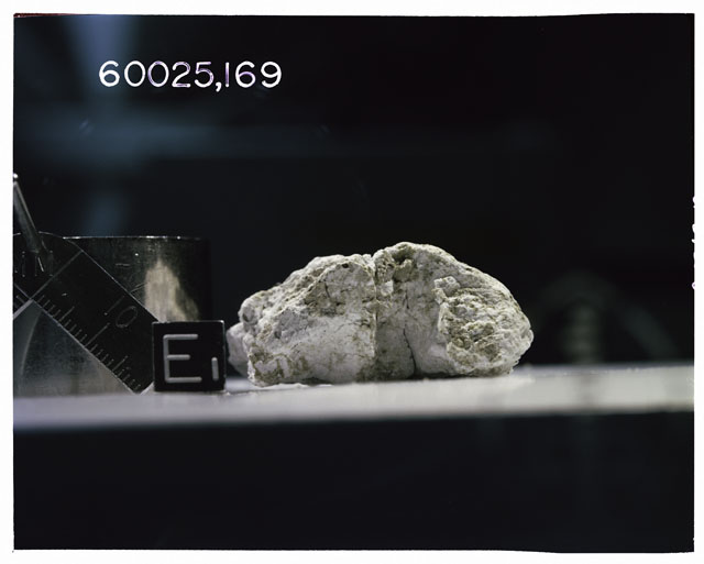 Color photograph of Apollo 16 Sample(s) 60025, 169; Ortho photo with orientation E.