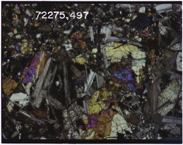 Color Thin Section photograph of Apollo 17 Sample(s) 72275,497 using cross nichols light.