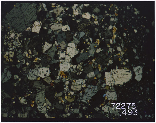 Color Thin Section photograph of Apollo 17 Sample(s) 72275,493 using cross nichols light.