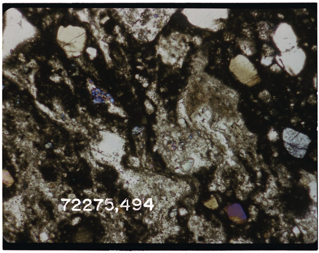 Color Thin Section photograph of Apollo 17 Sample(s) 72275,494 using cross nichols light.