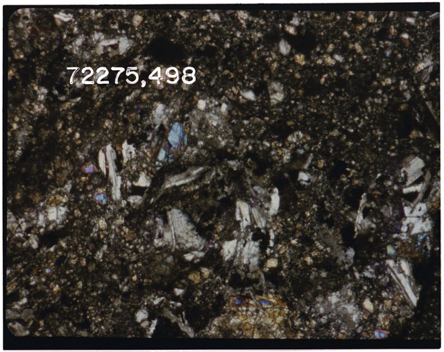 Color Thin Section photograph of Apollo 17 Sample(s) 72275,498 using cross nichols light.