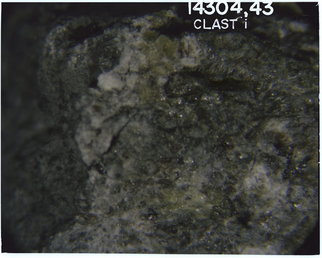 Color photograph of Apollo 14 Sample(s) 14304,43; Processing photograph displaying a close up of clast i.
