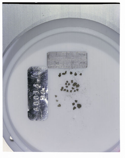 Color photograph of Apollo 16 Core Sample 60014,79; Processing photograph displaying >1 MM Core Fines .