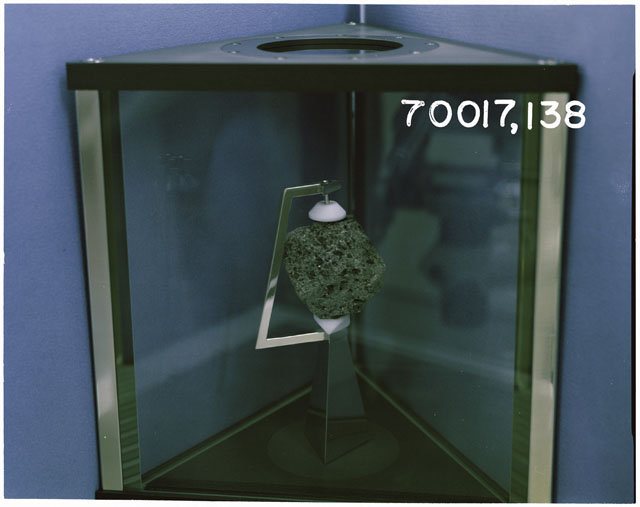 Color Processing photograph of Apollo 17 Sample(s) 70017,138 on display.